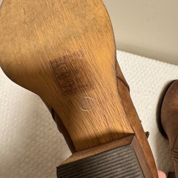 GC Shoes Western Studded Ankle Booties Cognac Brown Block Heel Boho Cowgirl Zip - Picture 4 of 6